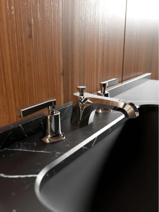 Saneux Cromwell 3 Piece Lever Handle Basin Mixer & Waste - Chrome detail view - Image 5