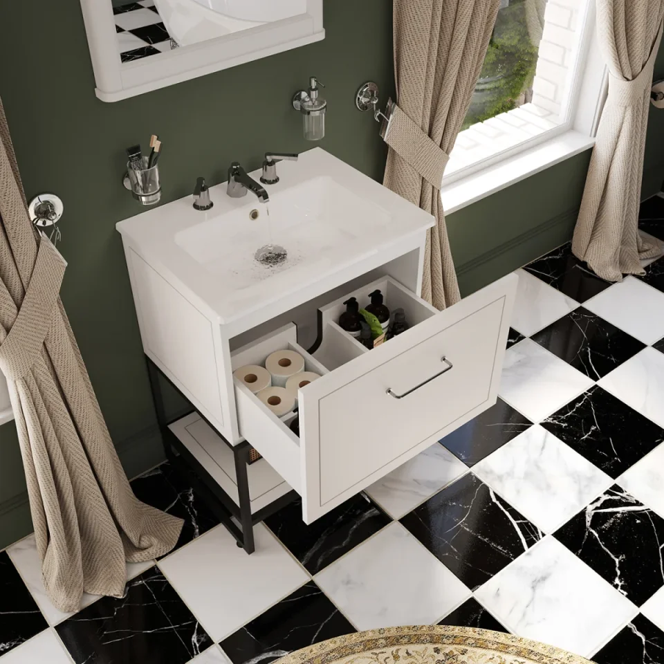 Saneux Kingsbury 60cm 1 Drawer Floor Standing Unit - Matte White detail view - Image 8