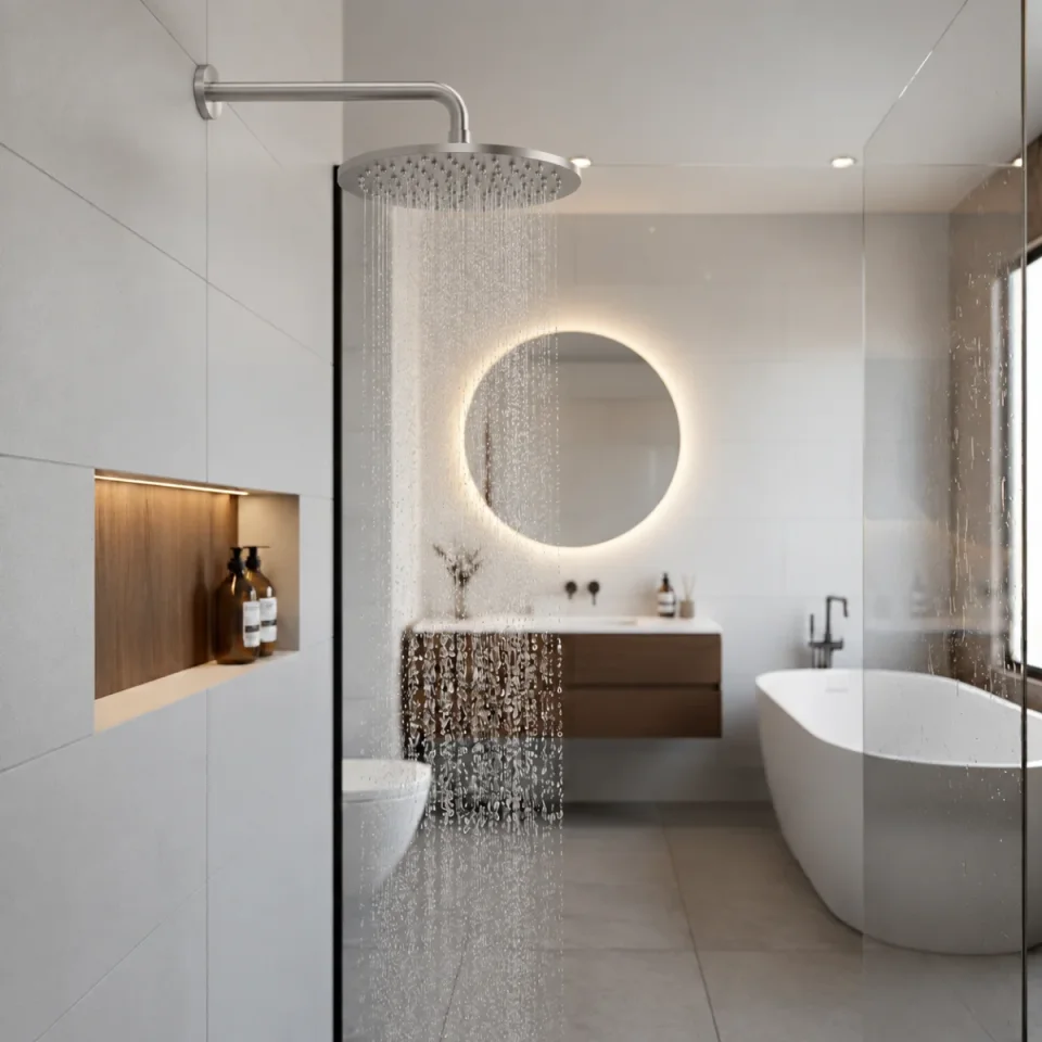 Ava Round 250mm Shower Head (8mm Thickness) - Brushed Stainless Steel detail view - Image 16