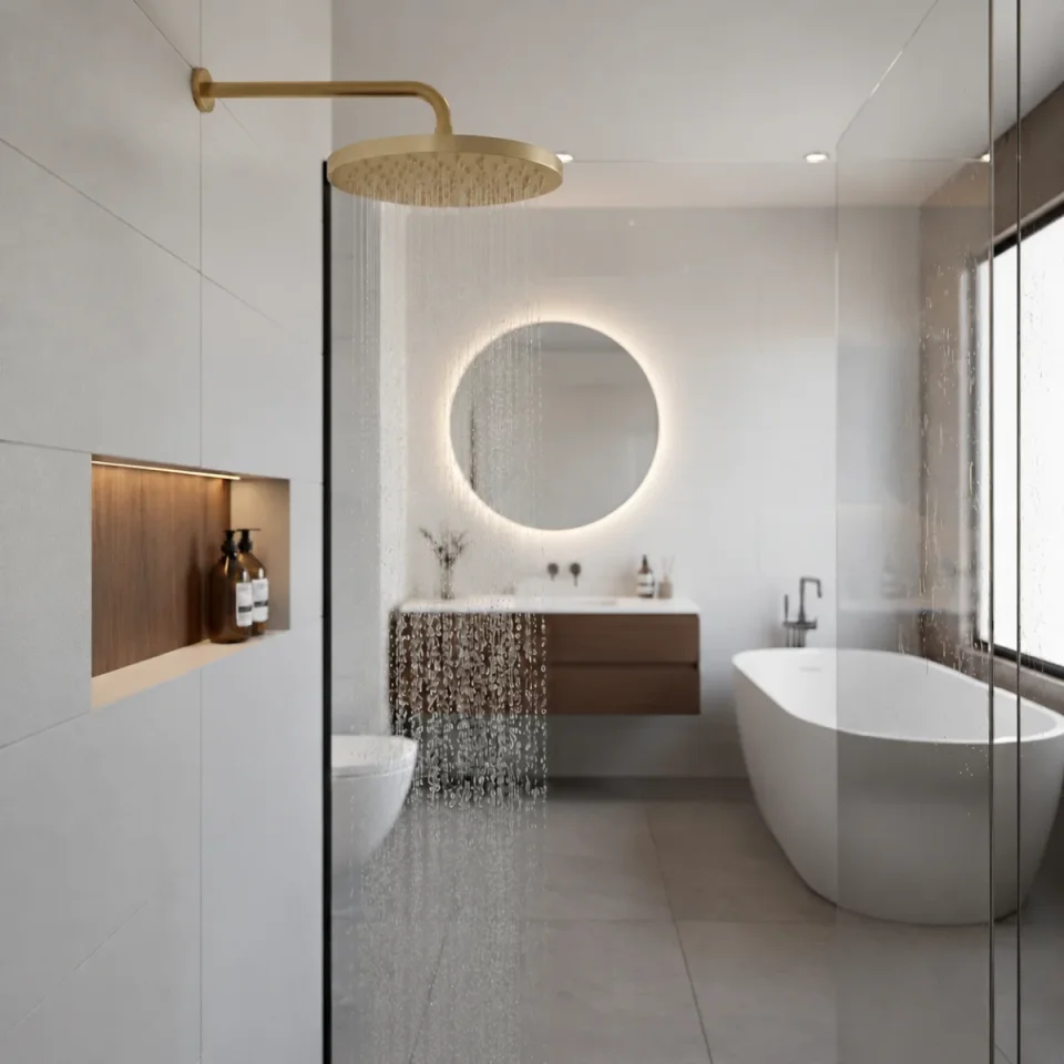 Ava Round 250mm Shower Head (8mm Thickness) - Brushed Brass detail view - Image 14