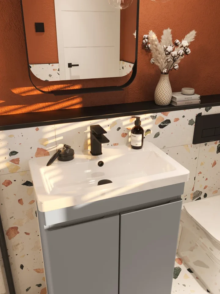 Saneux Air 60cm 2 Door Floor Standing Unit ' Dove Grey detail view - Image 5