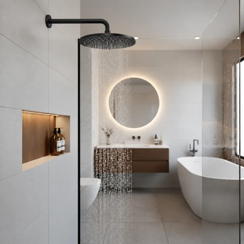 Ava Round 250mm Shower Head (8mm Thickness) - Brushed Black detail view - Image 15