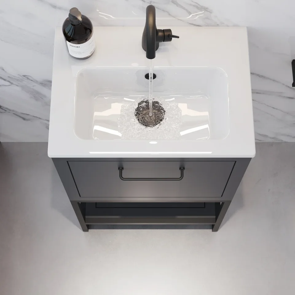 Saneux Kingsbury 50cm 1 Drawer Floor Standing Unit - Matte Anthracite detail view - Image 10