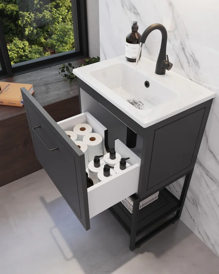 Saneux Kingsbury 50cm 1 Drawer Floor Standing Unit - Matte Anthracite detail view - Image 12