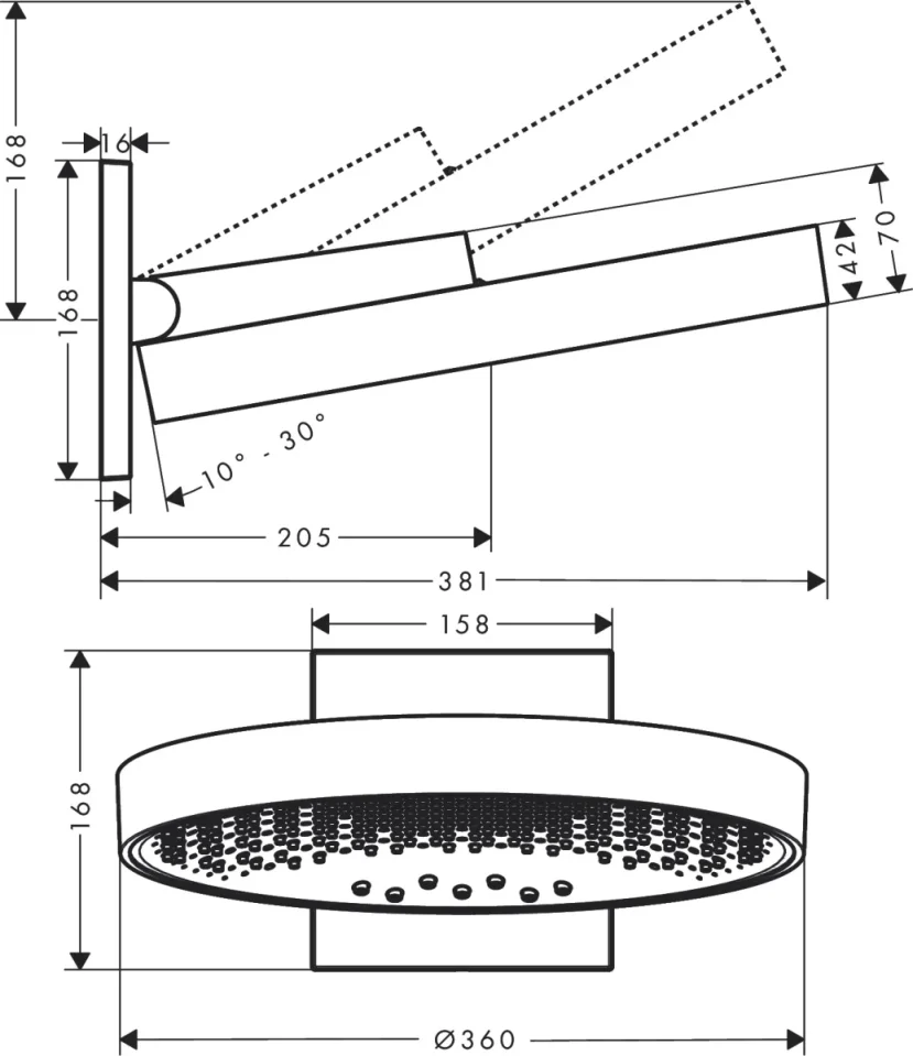 Hansgrohe Rainfinity Overhead Shower 360 3jet With Wall Connector detail view - Image 2