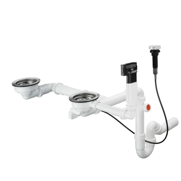 Hansgrohe D17-11 Automatic Waste And Overflow Set For Double Bowl Granite Chrome