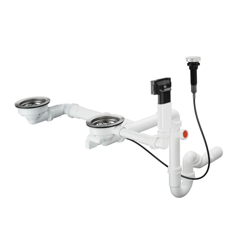 Hansgrohe D17-11 Automatic Waste And Overflow Set For Double Bowl Granite Chrome product image - Image 1