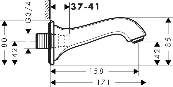 Hansgrohe Metropol Classic Bath Spout Chrome detail view - Image 2