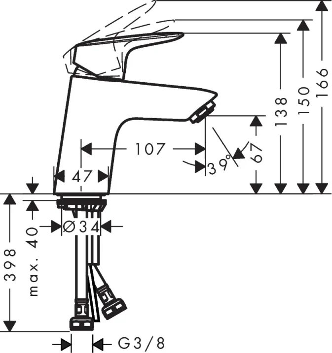 Hansgrohe Logis Single Lever Basin Mixer 70 With 2 Flow Rates Without Waste Chrome detail view - Image 2