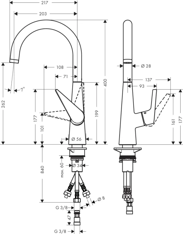 Hansgrohe Talis M51 Single Lever Kitchen Mixer 260 For Vented Hot Water Cylinders, Single Spray Mode Chrome detail view - Image 2