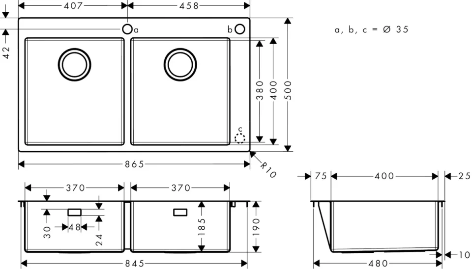 Hansgrohe S71 S712-f765 Built-in Sink 370/370 Stainless Steel detail view - Image 2