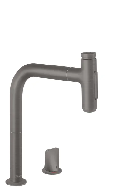 Hansgrohe Metris Select M71 2-hole Single Lever Kitchen Mixer 200 With Pull-out Spray And Sbox, 2 Spray Modes Brushed Black Chrome