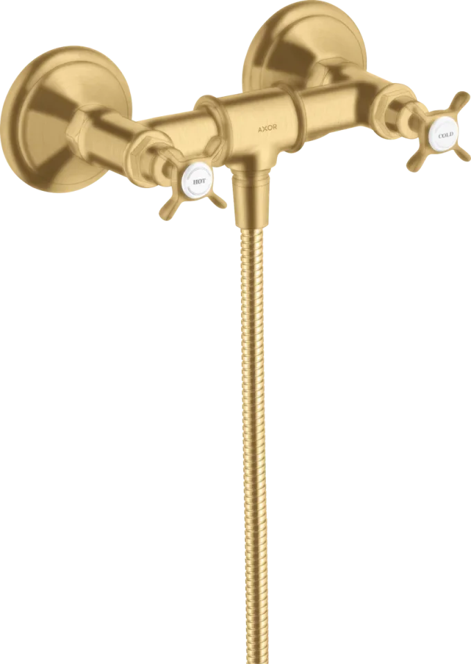 Axor Montreux 2-handle Manual Shower Mixer For Exposed Installation With Cross Handles Brushed Gold Optic product image - Image 1