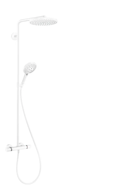 Hansgrohe Raindance Select S Showerpipe 240 1jet Powderrain With Thermostatic Shower Mixer Matt White