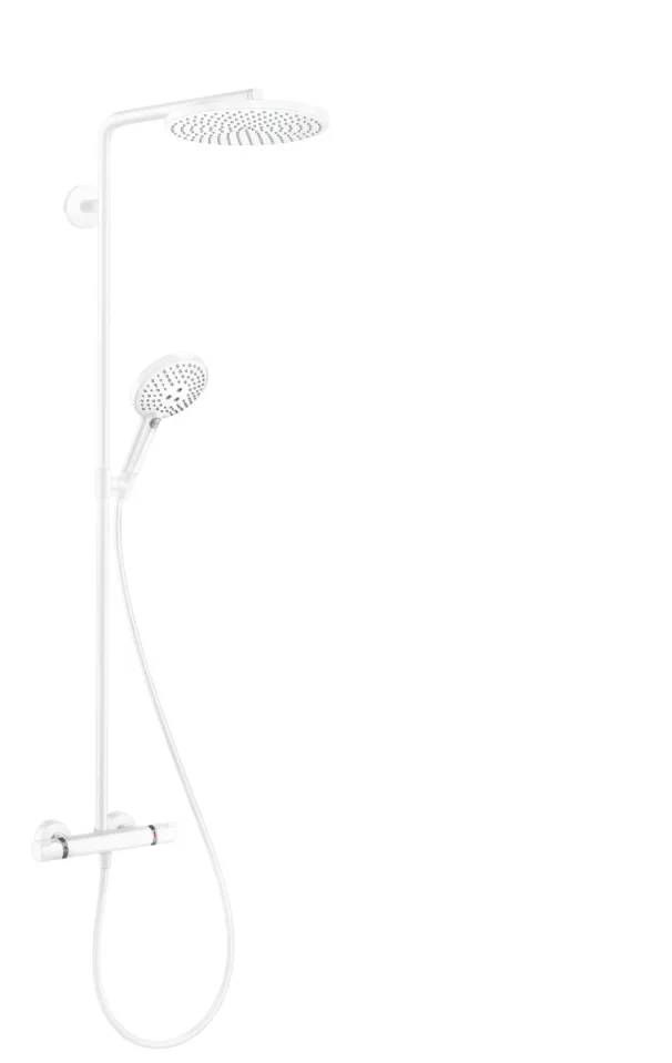 Hansgrohe Raindance Select S Showerpipe 240 1jet Powderrain With Thermostatic Shower Mixer Matt White product image - Image 1