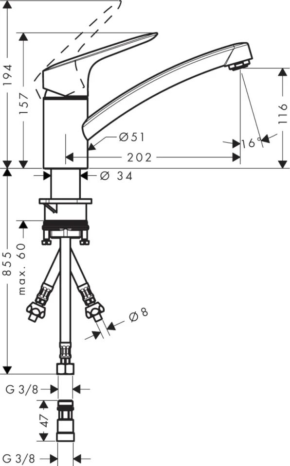 Hansgrohe Logis M31 Single Lever Kitchen Mixer 120 For Vented Hot Water Cylinders, Single Spray Mode Chrome detail view - Image 2