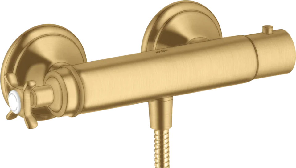 Axor Montreux Thermostatic Shower Mixer For Exposed Installation With Cross Handle Brushed Gold Optic product image - Image 1