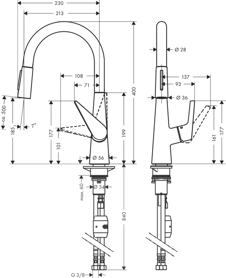 Hansgrohe Talis M51 Single Lever Kitchen Mixer 200 With Pull-out Spray, 2 Spray Modes Chrome detail view - Image 2