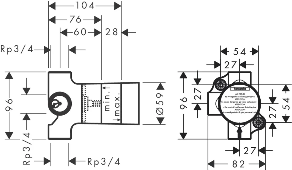 Hansgrohe Basic Set For Trio Shut-off / Diverter Valve For Concealed Installation detail view - Image 2