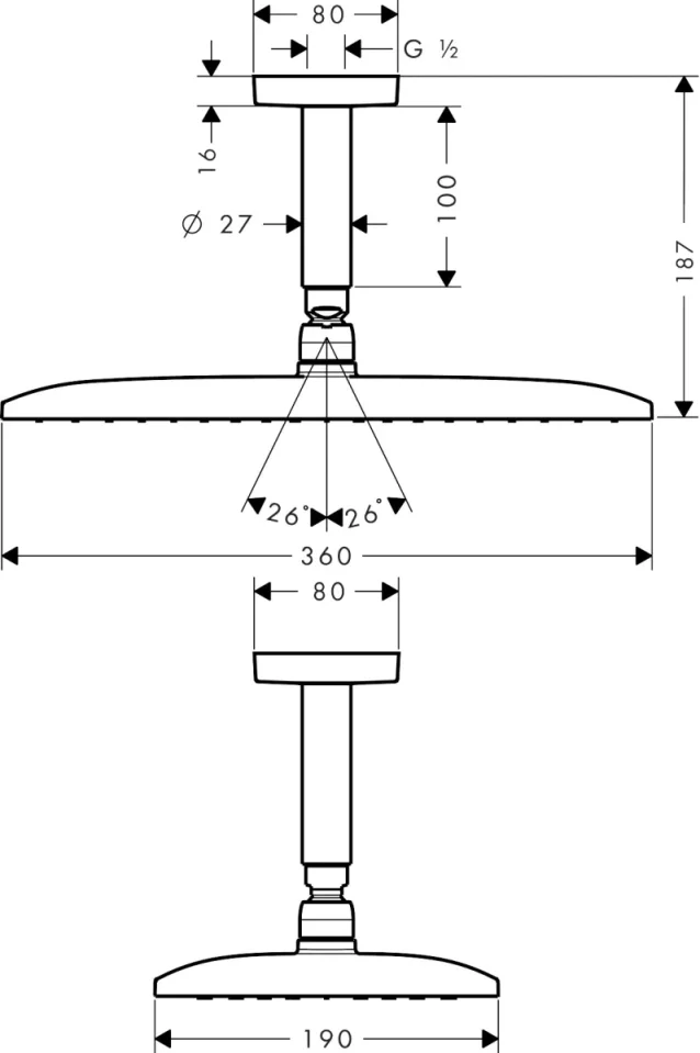 Hansgrohe Raindance E Overhead Shower 360 1jet Ecosmart With Ceiling Connector detail view - Image 2
