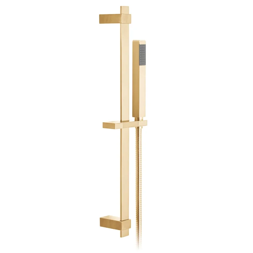 Vado Individual Square Slide Rail Shower Kit With Single-function Shower Handset 600mm Slide Rail And Hose Brushed Gold product image - Image 1