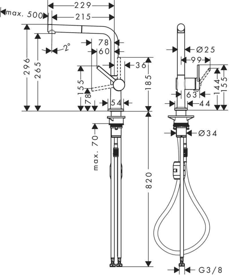Hansgrohe Talis M54 Single Lever Kitchen Mixer 270 With Pull-out Spout, Single Spray Mode detail view - Image 2