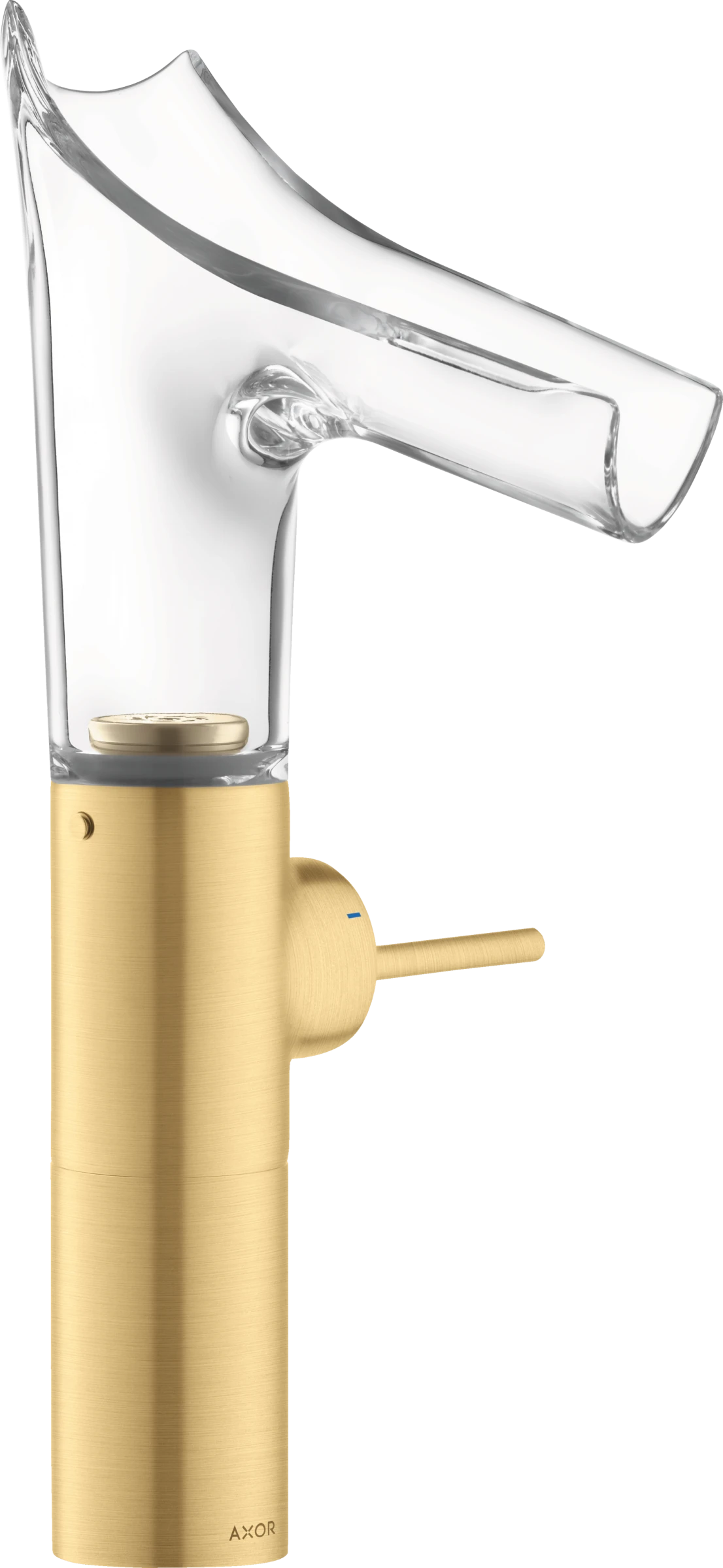 Axor Starck V Single Lever Basin Mixer 220 With Glass Spout For Wash Bowls Without Waste Gold Brushed