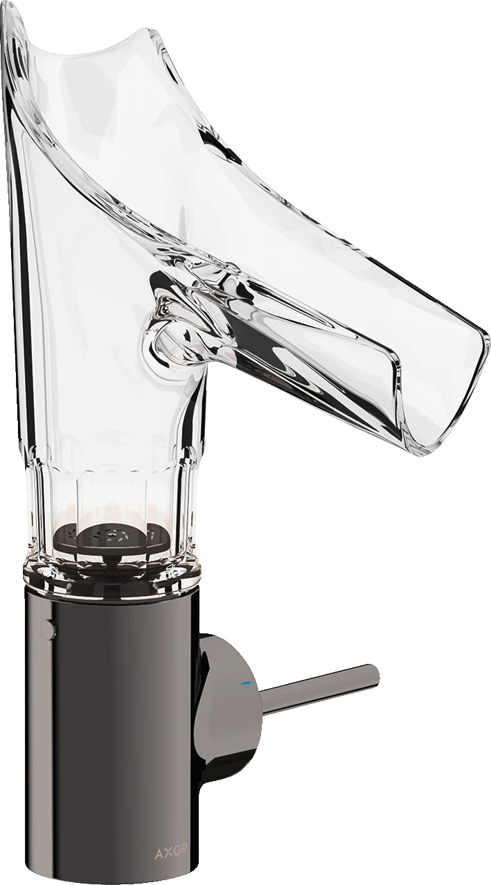 Axor Starck V Single Lever Basin Mixer 140 With Glass Spout - Bevel Cut Without Waste Polished Black Chrome
