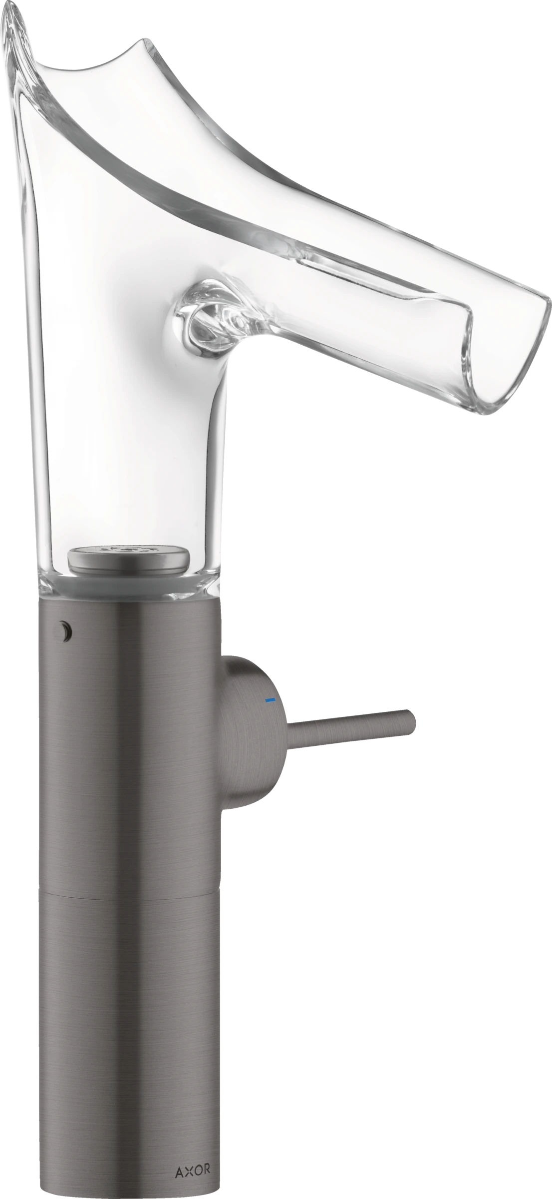 Axor Starck V Single Lever Basin Mixer 220 With Glass Spout For Wash Bowls Without Waste Brushed Black Chrome