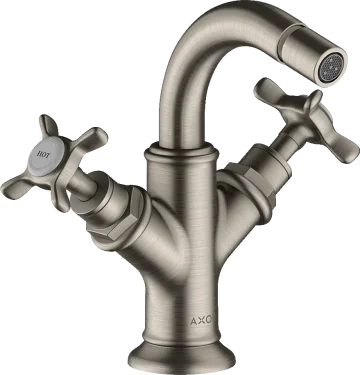 Axor Montreux 2-handle Bidet Mixer With Cross Handles And Pop-up Waste Stainless Steel Optic product image - Image 1