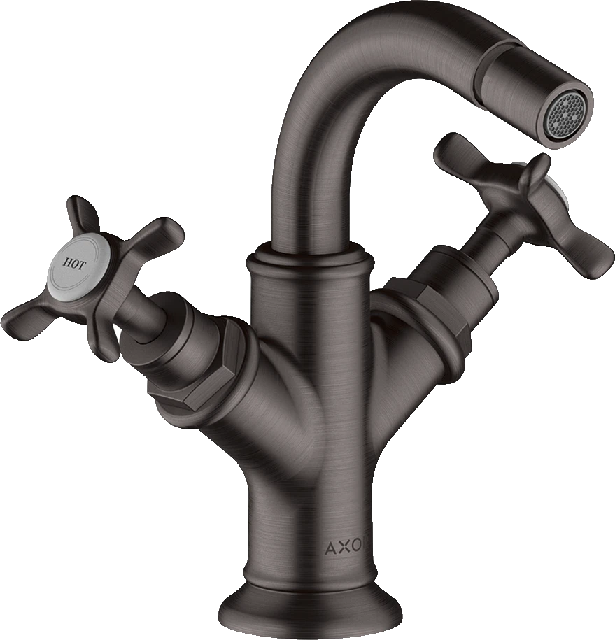 Axor Montreux 2-handle Bidet Mixer With Cross Handles And Pop-up Waste Brushed Black Chrome