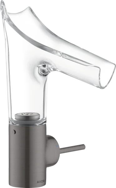 Axor Starck V Single Lever Basin Mixer 140 With Glass Spout Without Waste Brushed Black Chrome