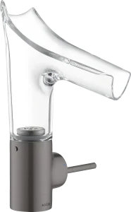 Axor Starck V Single Lever Basin Mixer 140 With Glass Spout Without Waste Brushed Black Chrome
