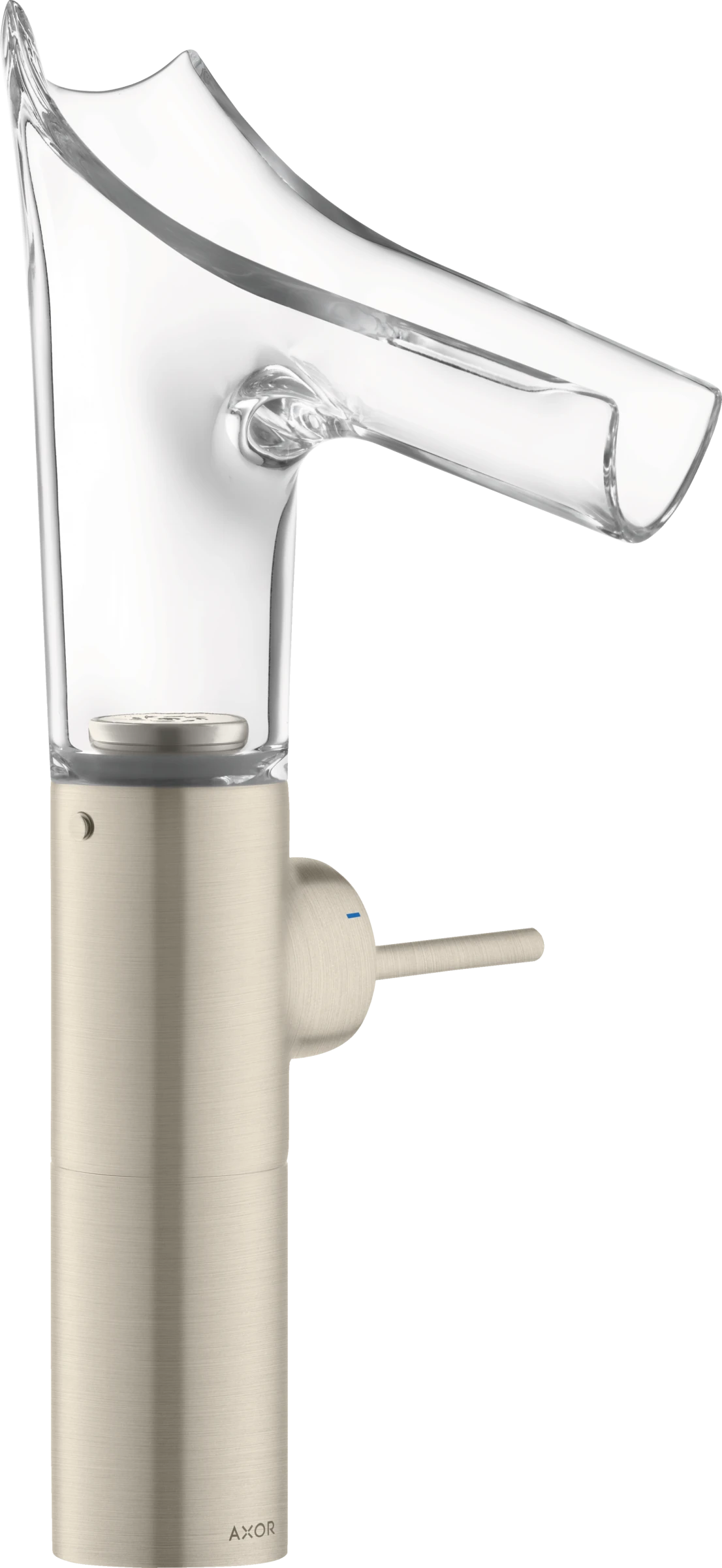 Axor Starck V Single Lever Basin Mixer 220 With Glass Spout For Wash Bowls Without Waste Brushed Nickel