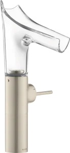 Axor Starck V Single Lever Basin Mixer 220 With Glass Spout For Wash Bowls Without Waste Brushed Nickel