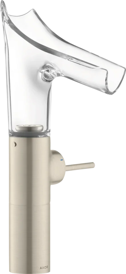 Axor Starck V Single Lever Basin Mixer 220 With Glass Spout For Wash Bowls Without Waste Brushed Nickel product image - Image 1
