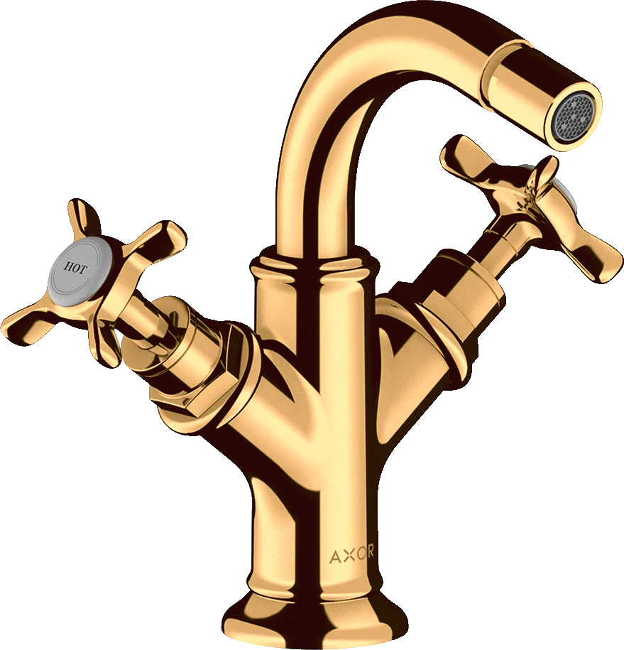 Axor Montreux 2-handle Bidet Mixer With Cross Handles And Pop-up Waste Gold Polished
