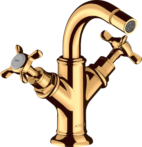 Axor Montreux 2-handle Bidet Mixer With Cross Handles And Pop-up Waste Gold Polished