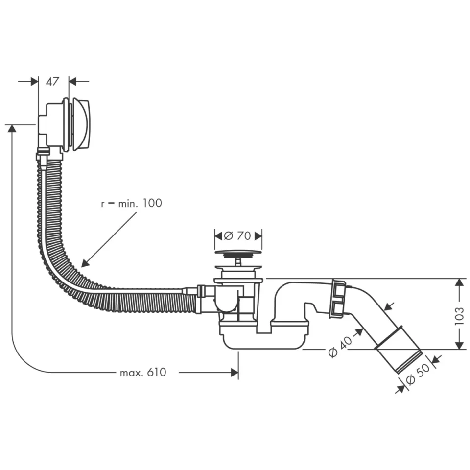 Hansgrohe Flexaplus Basic Set For Bath Filler With Waste And Overflow 462 X 246 X 111mm Chrome detail view - Image 3