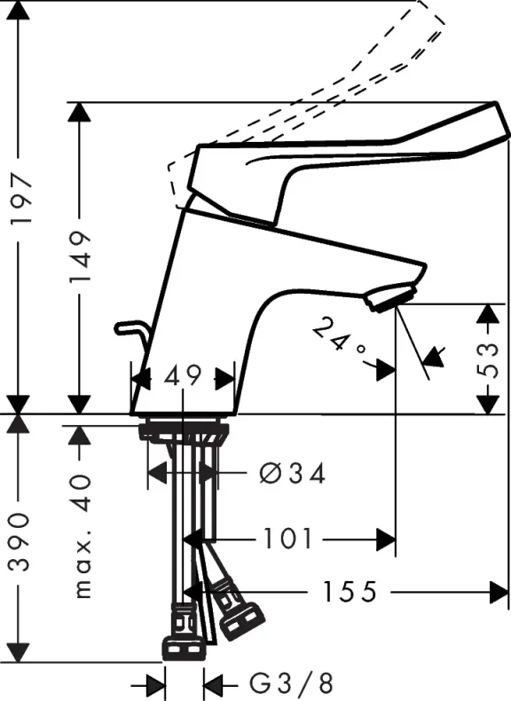Hansgrohe Focus Single Lever Basin Mixer 70 With Extra Long Handle And Pop-up Waste Chrome detail view - Image 3