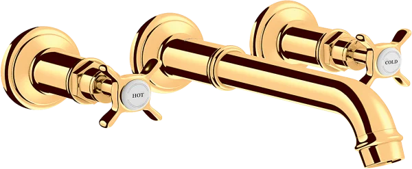 Axor Montreux 3-hole Basin Mixer For Concealed Installation Wall-mounted And Cross Handles Gold Polished