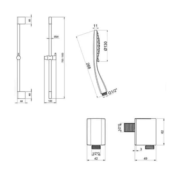 Crosswater MPRO Shower Slide Rail Kit with Slide Rail, Handset and Hose Matt Black detail view - Image 3