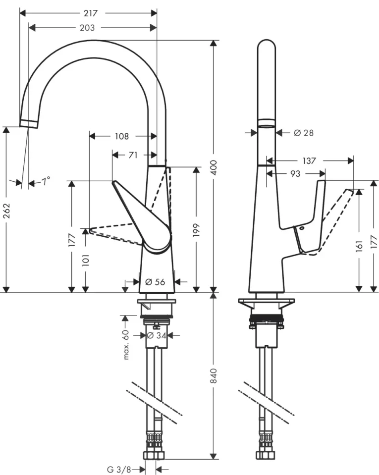 Hansgrohe Talis M51 Single Lever Kitchen Mixer 260 Ecosmart, Single Spray Mode Chrome detail view - Image 2