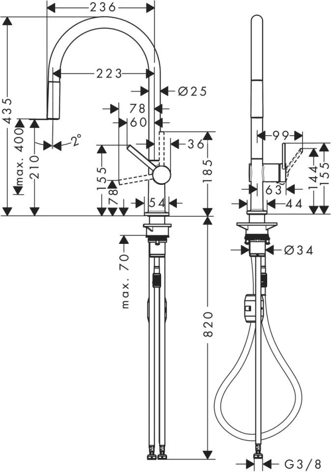 Hansgrohe Talis M54 Single Lever Kitchen Mixer 210 With Pull-out Spout, Single Spray Mode detail view - Image 2