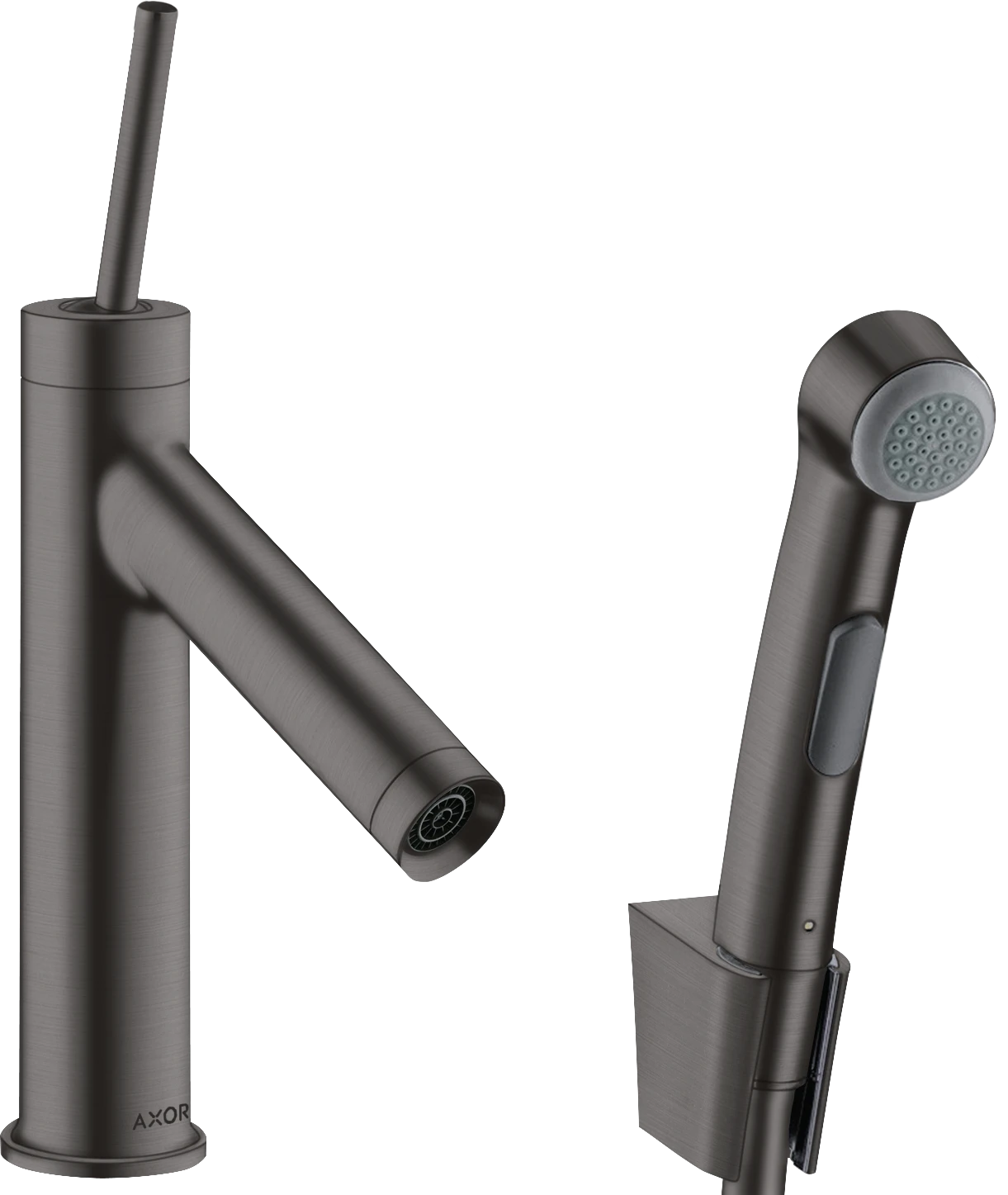 Axor Starck Single Lever Basin Mixer 90 With Bidet 1jet Shower Spray And Shower Hose 1.6 M Brushed Black Chrome