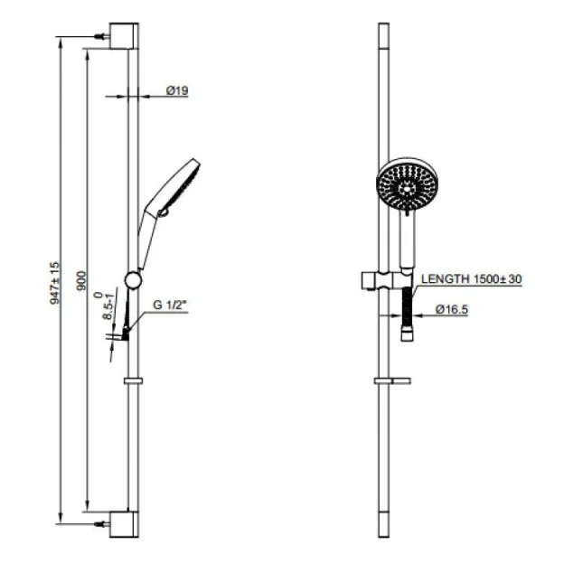 Crosswater Five Mode Shower Kit Chrome technical drawing - Image 3