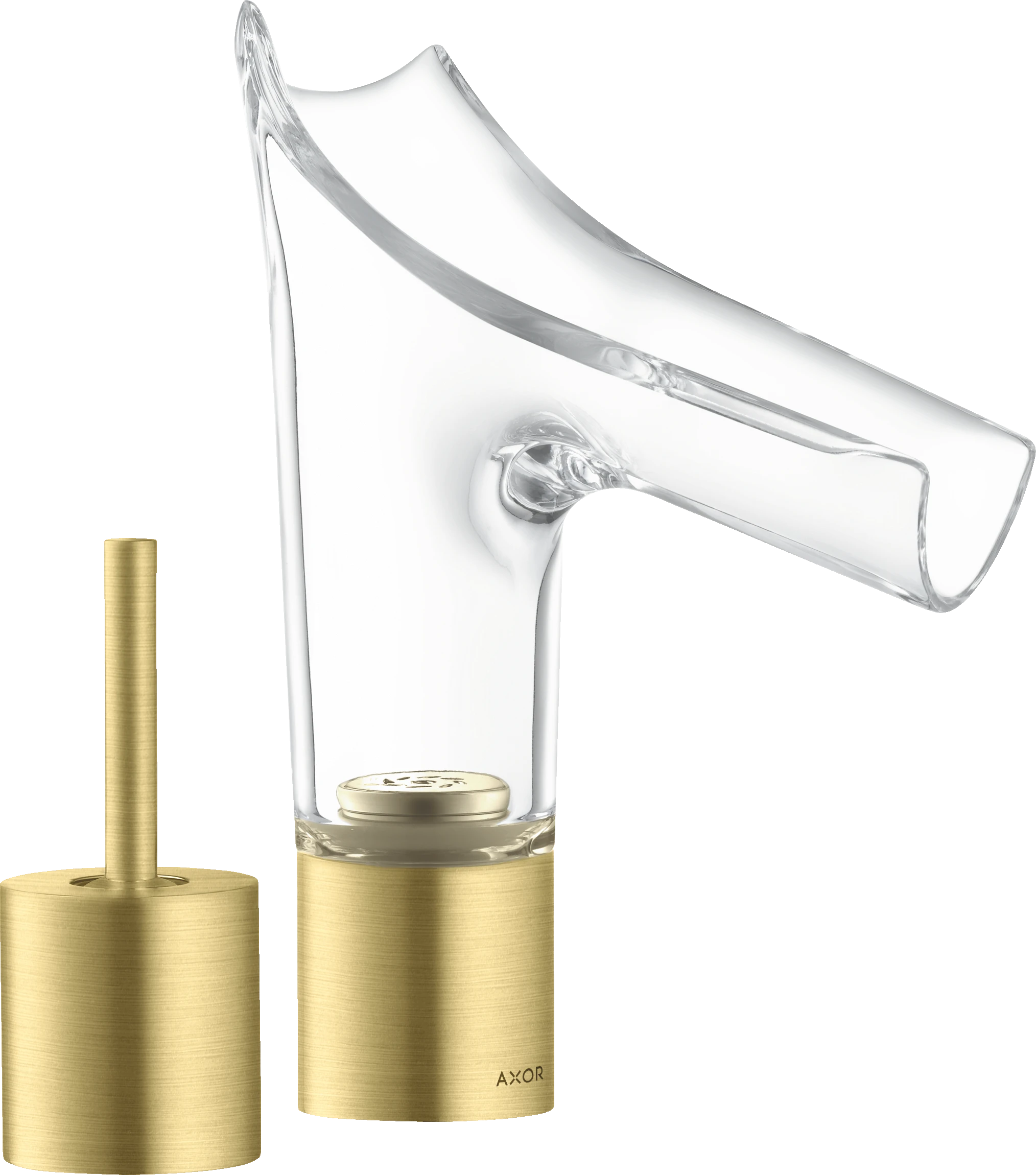 Axor Starck V 2-hole Basin Mixer 110 With Glass Spout Without Waste Brushed Brass