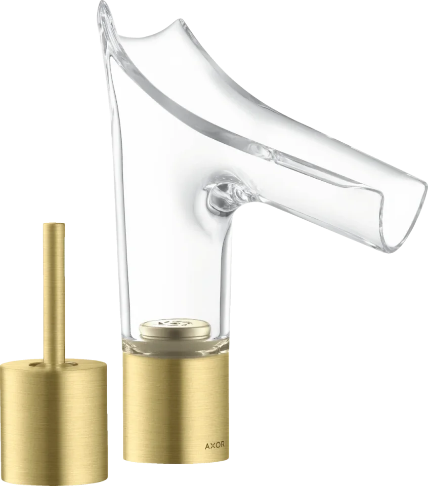 Axor Starck V 2-hole Basin Mixer 110 With Glass Spout Without Waste Brushed Brass product image - Image 1