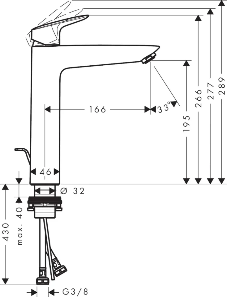Hansgrohe Logis Single Lever Basin Mixer 190 With 2 Flow Rates And Pop-up Waste Chrome detail view - Image 3