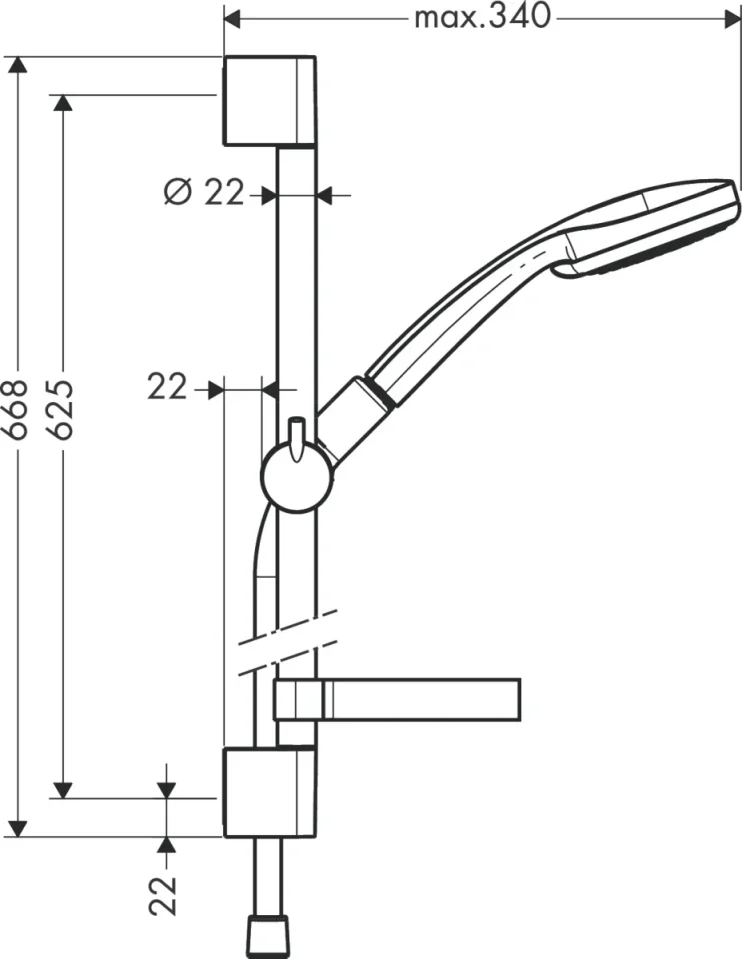 Hansgrohe Croma 100 Shower Rail Sets 754 X 155 X 73mm Chrome detail view - Image 3